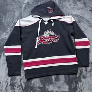 Champion Hoodie Mens Large Navy Rider Broncs Hockey Lace Up Colorblock Sweater